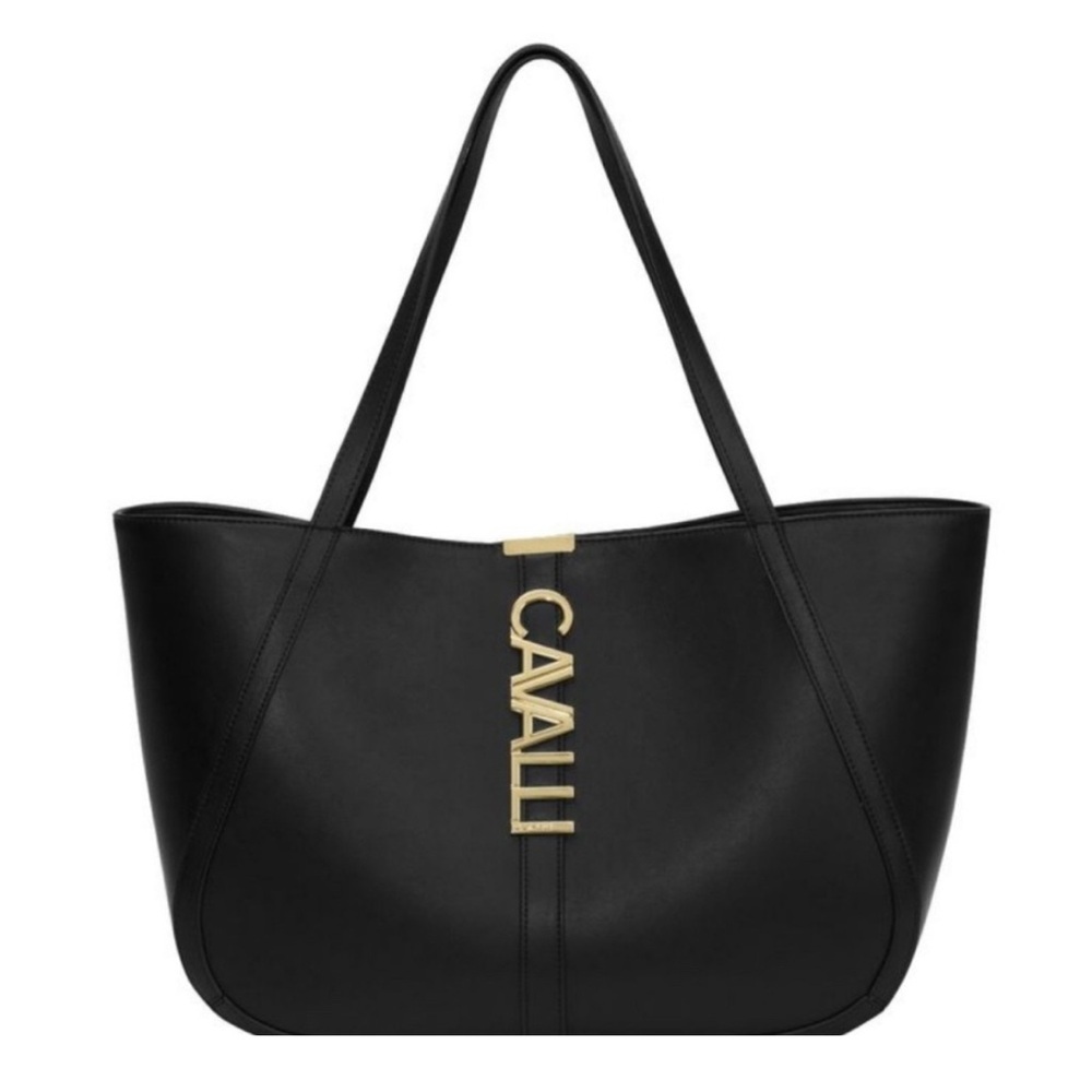 NWT Cavalli “Sandra” Black Onyx Shopper Tote Bag – Gold Logo Hardware